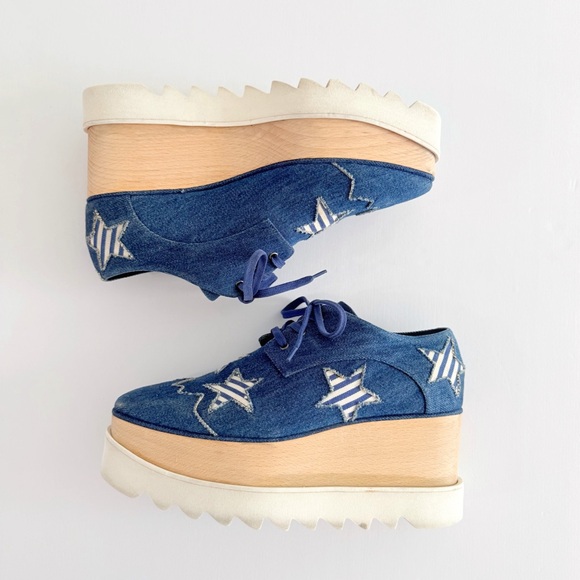 STELLA MCCARTNEY ELYSE BLUE STAR DENIM PLATFORM SNEAKER SHOE - Picture 2 of 13